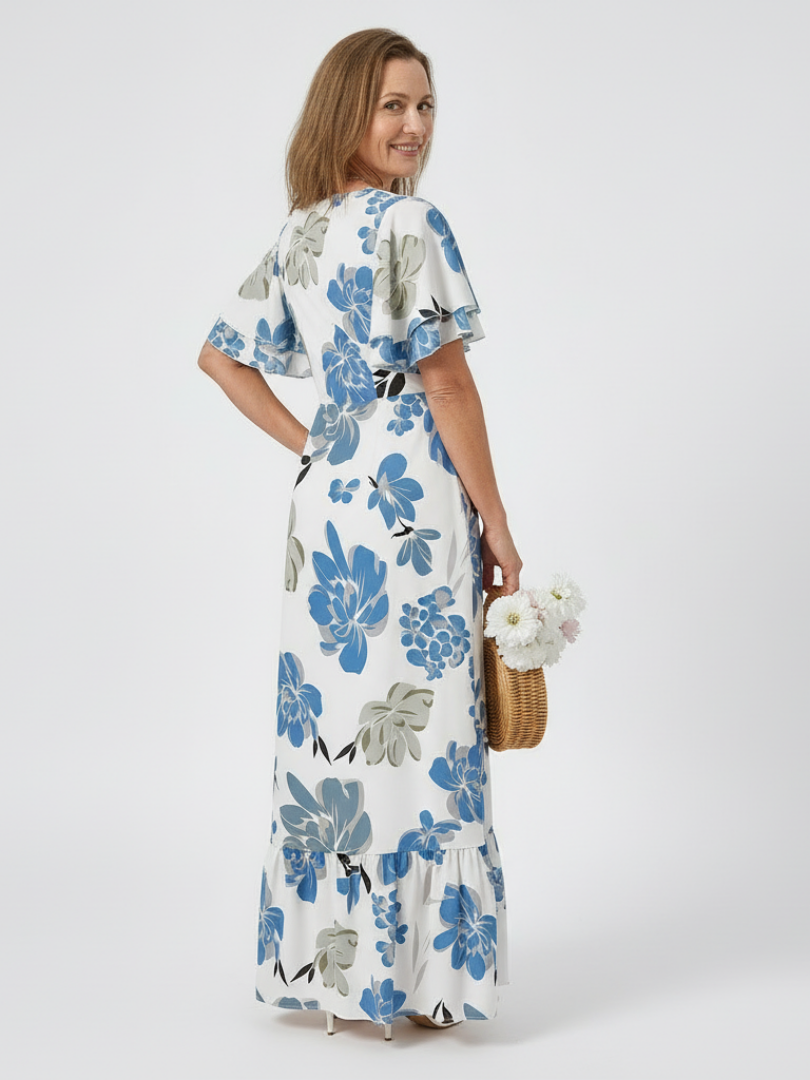 Elowen | Round Neck Short Sleeve Tiered Maxi Dress